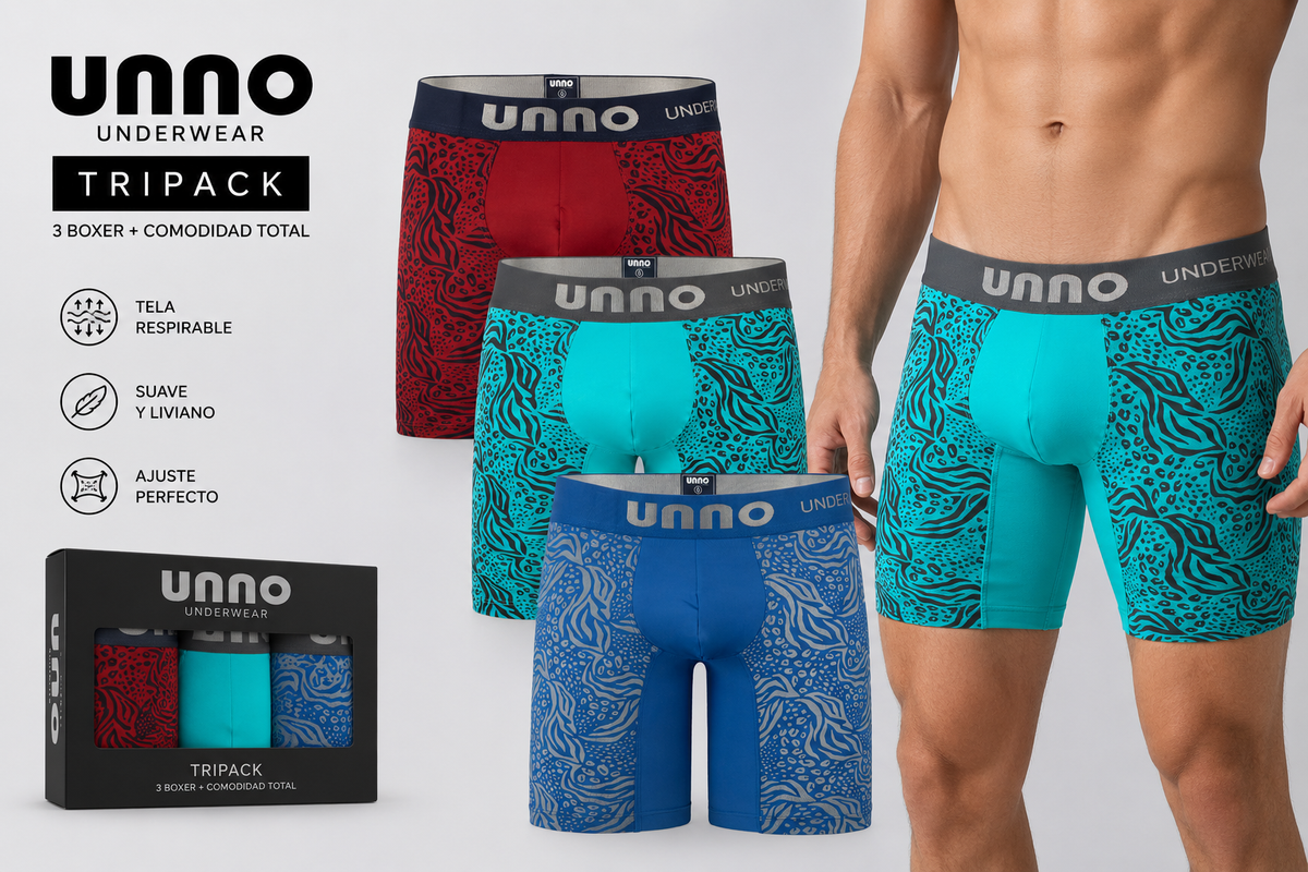 Pack de 3 Boxer Largo Microfibra (Verde Agua, Azul Italiano y Burdeo)