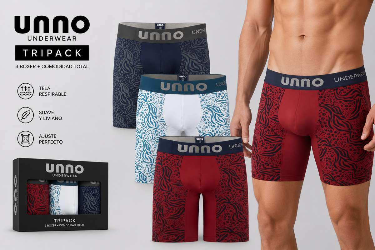 Pack de 3 Boxer Microfibra Largos (Rojo, Blanco y Azul)