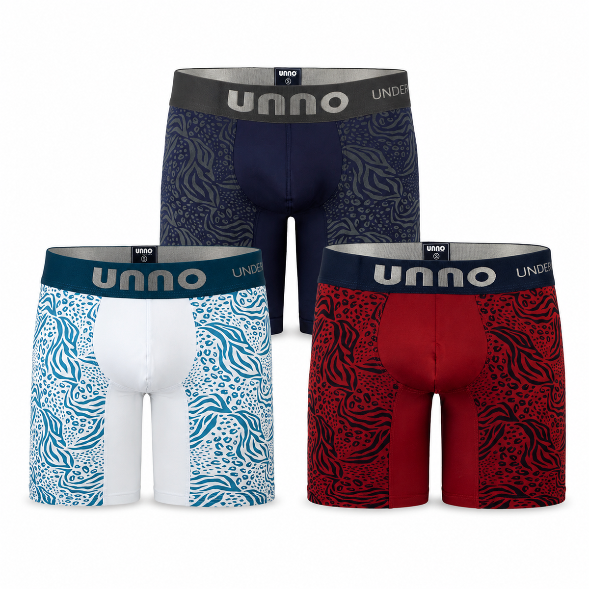 Pack de 3 Boxer Microfibra Largos (Rojo, Blanco y Azul)