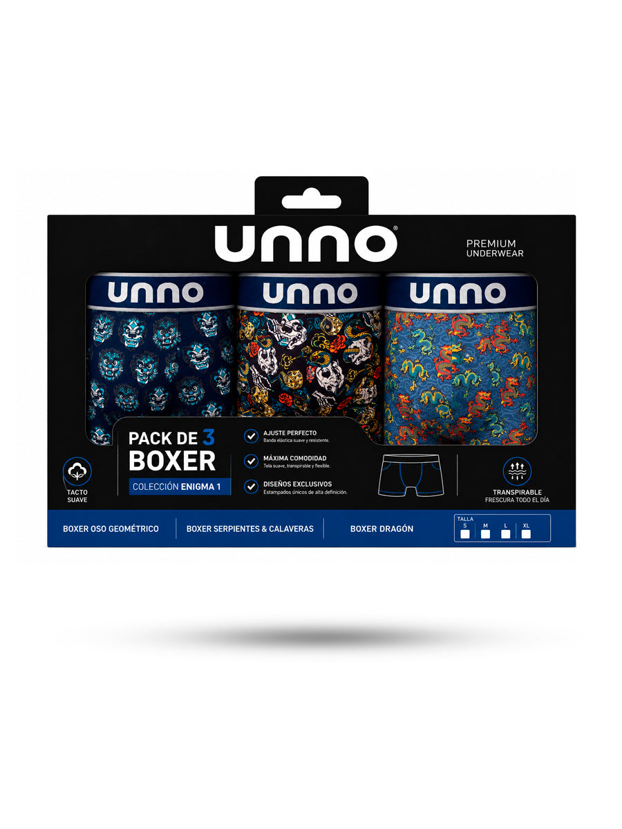 Pack de 3 Boxer Colección Enigma 2 (Boxer Mascara + Boxer Casino + Boxer Dragón)
