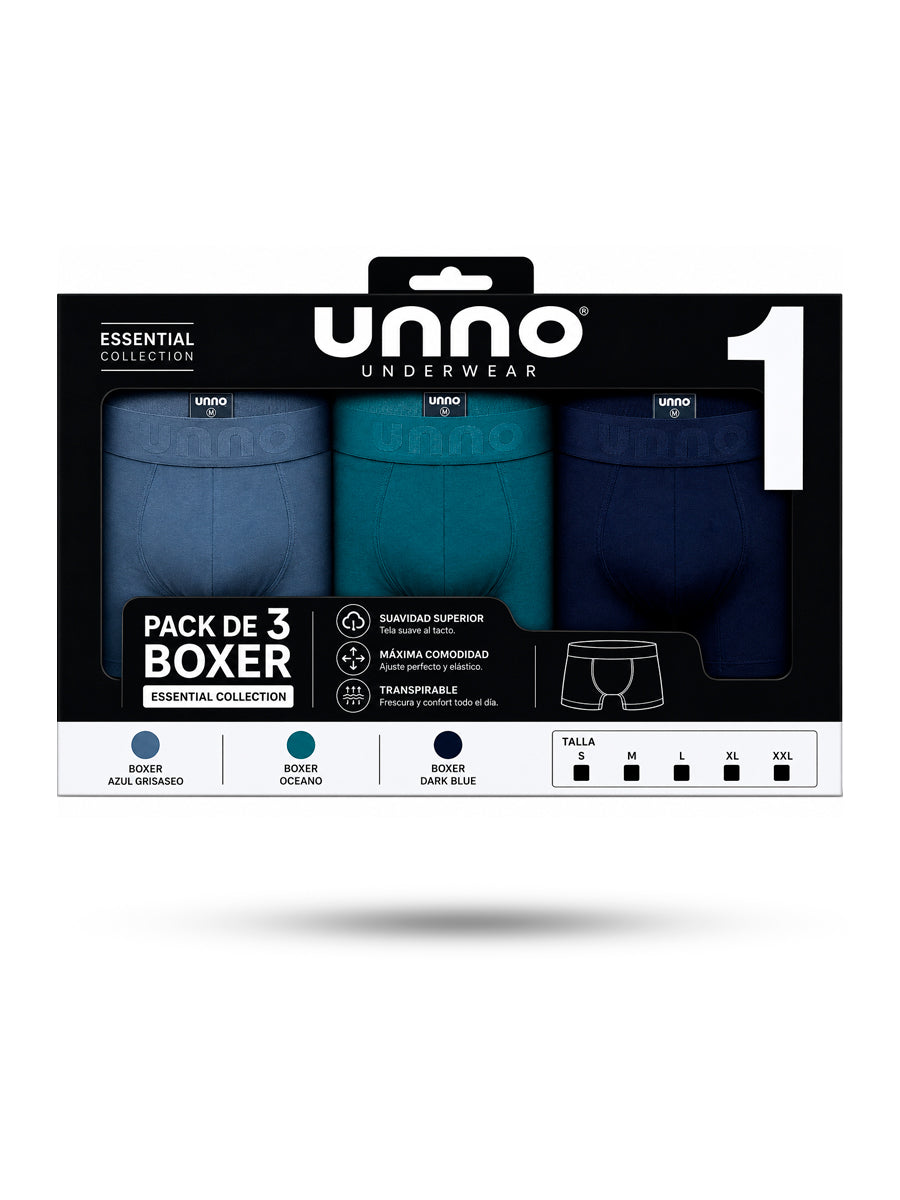 Pack 3 Boxer Essential Collection 1 (Boxer Azul Grisaseo + Boxer Oceano + Boxer Dark Blue)