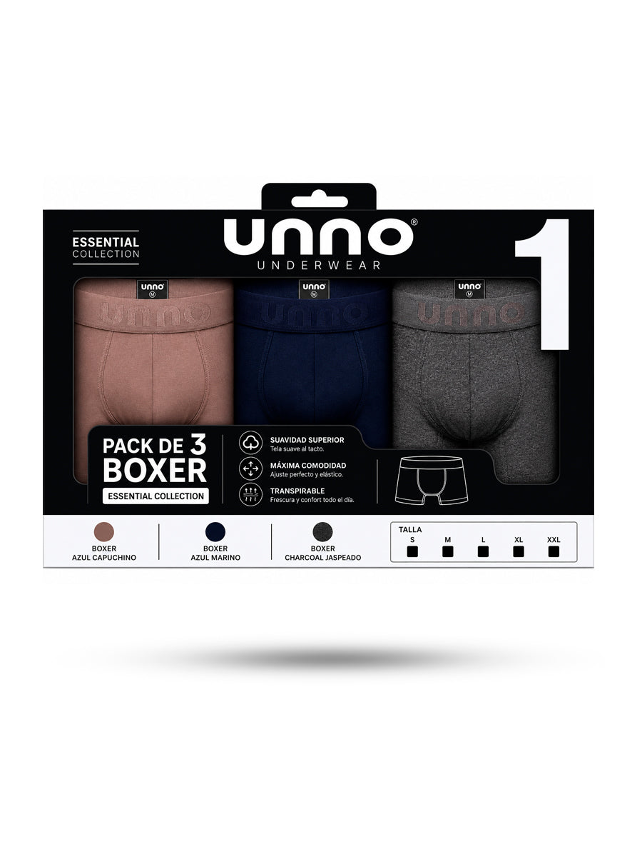 Pack 3 Boxer Essential Collection 1 (Boxer Capuchino + Boxer Azul Marino + Boxer Charcoal Jaspeado)